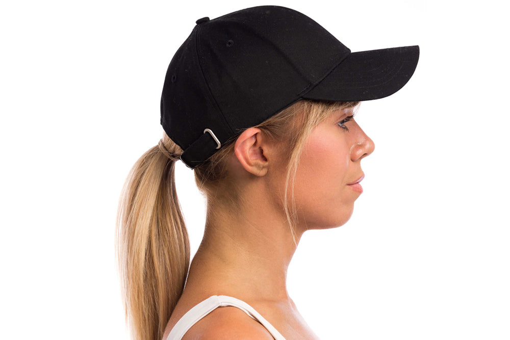 Side View of Woman Wearing EMF Radiation Blocking Baseball Hat