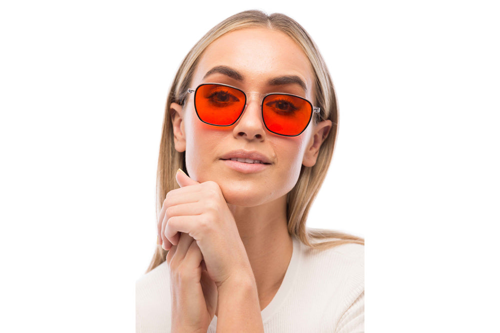 Woman Wearing Zane Blue Light Blocking Glasses