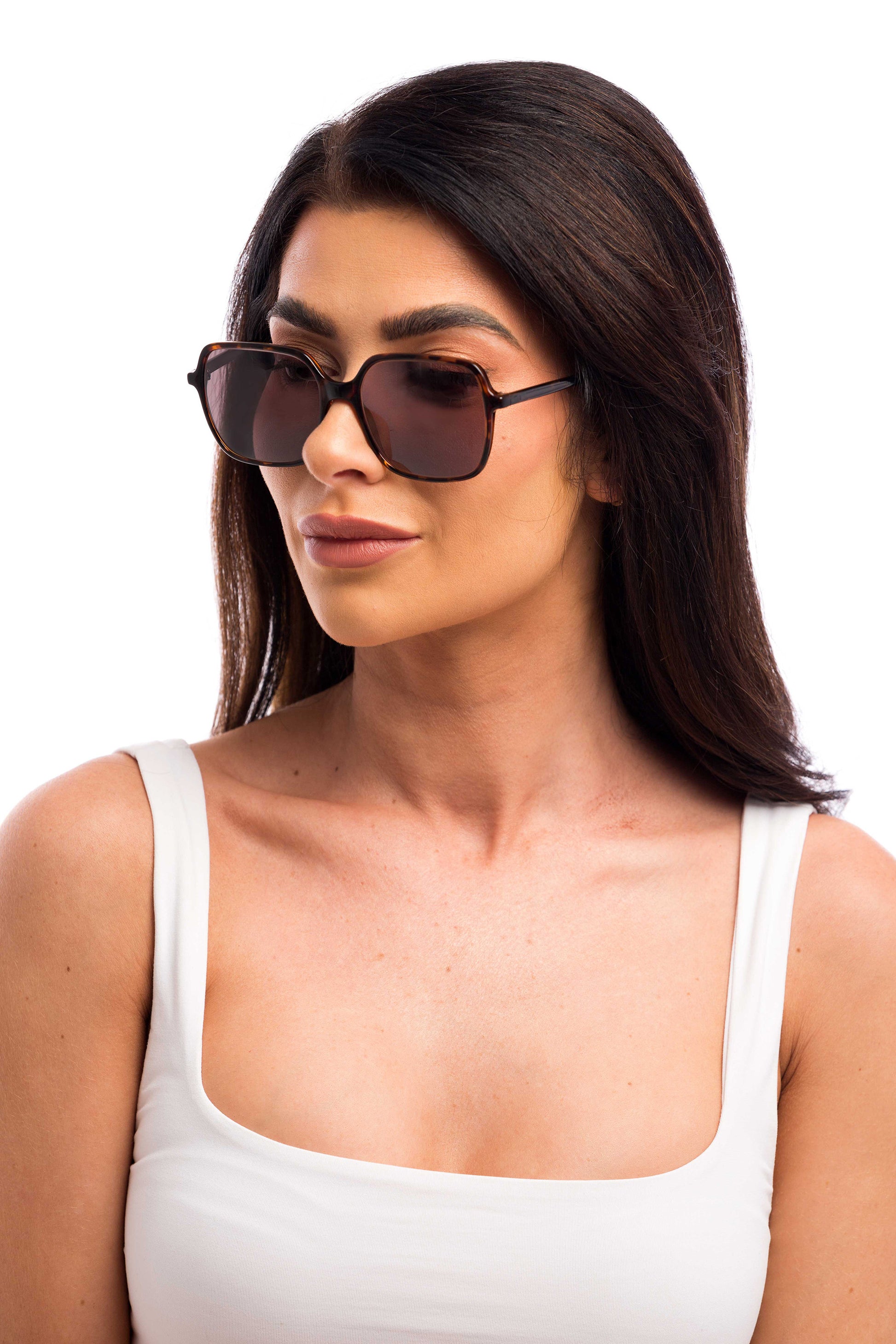 Woman Wearing Blaire Sunglasses Prescription (Brown)
