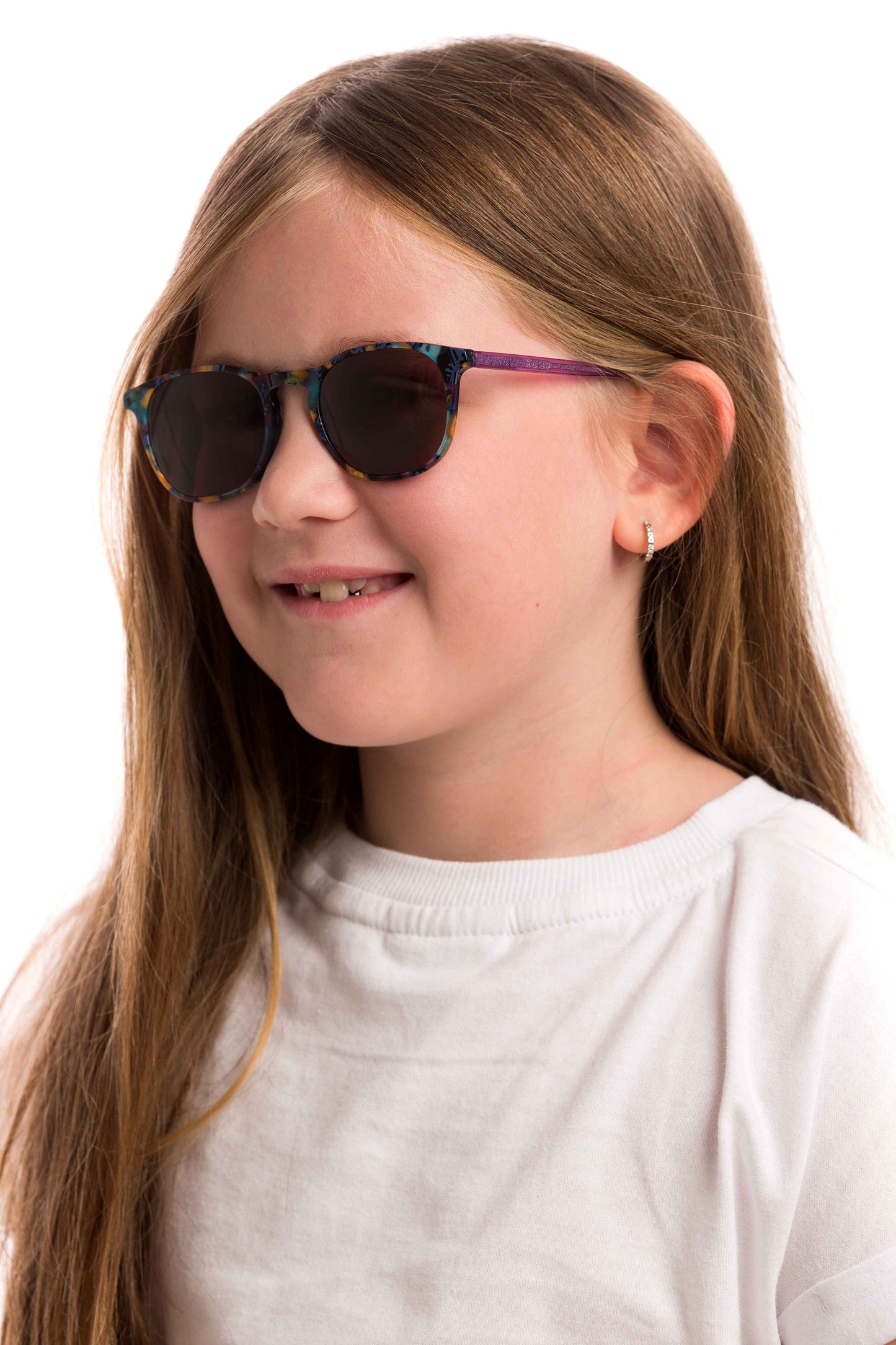 Girl Wearing Elsa Kids Sunglasses Prescription (Brown), angled view